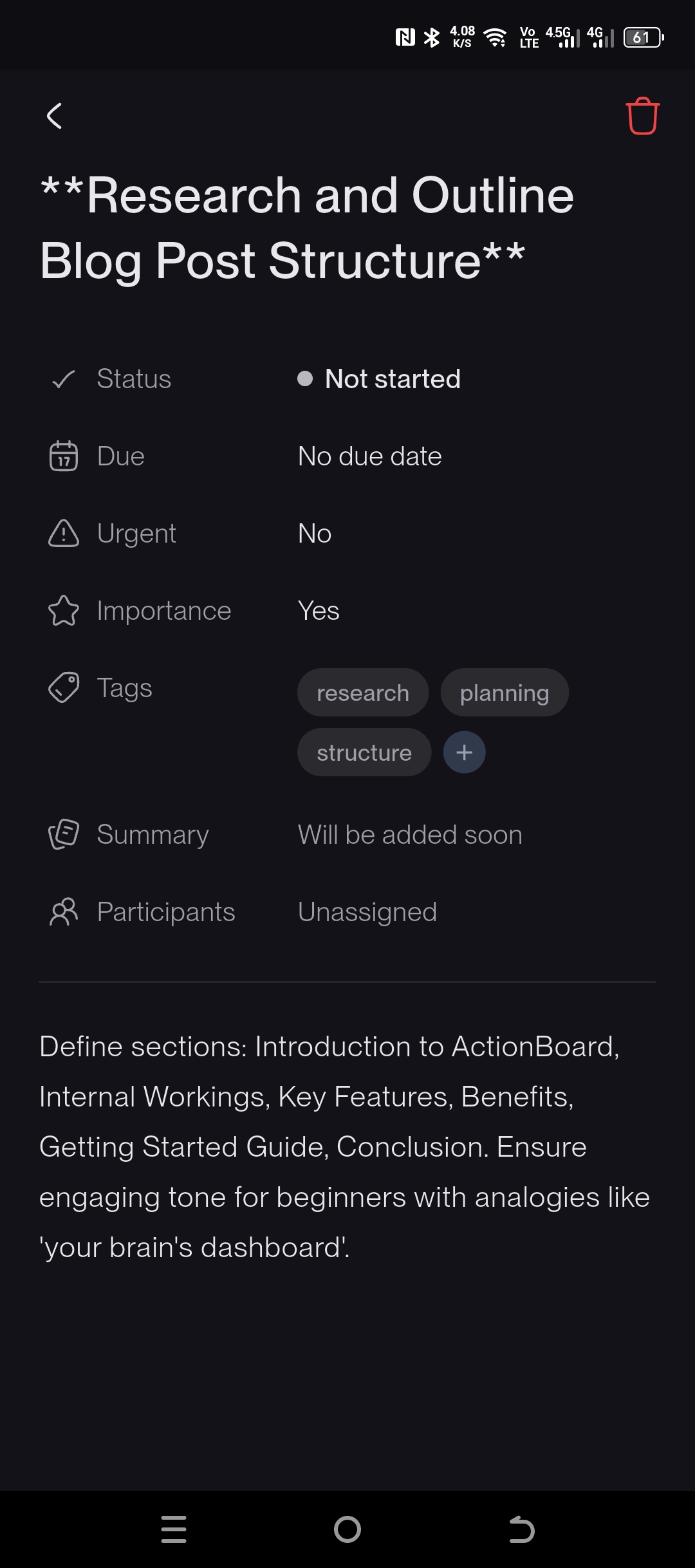 ActionBoard mobile — Action list