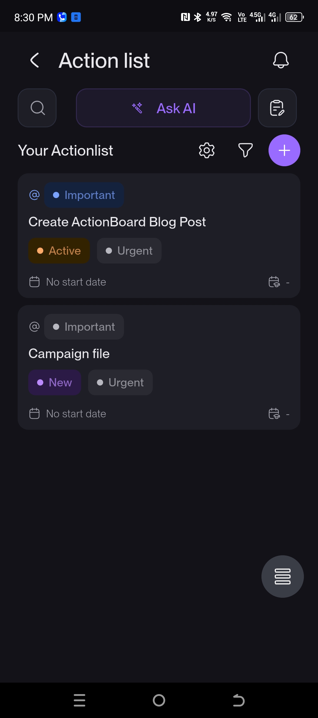 ActionBoard mobile — Calendar